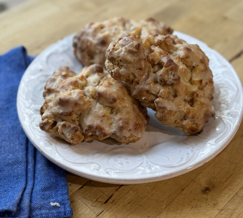 Apple Fritter Scones, glazed and craggy